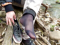 Jeans Feet Teasing At The Forest In dirty cheating teen sensi Socks
