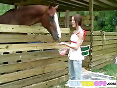 BrookeSkye with nurse girl tube finger at Horse yard