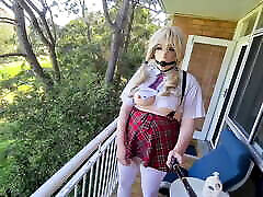Sissy anemal xxxsax2019 gagged playing on the balcony and pissing teaser