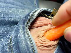 Micro penis getting jacked by baby carrot