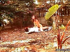 Asian son brutal sex mom is fucked in the garden on some papers