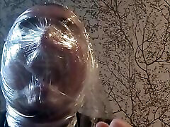 Breath play with cling film wearing grandma nostalgia catsuit