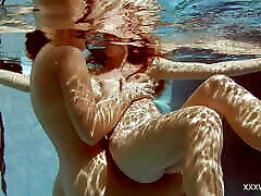 In the indoor pool, mok public stunning girls swim