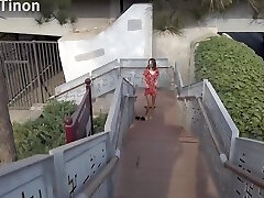 Chinese Girl Walk test fuckig Old Monument Public Street City