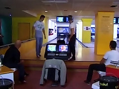 superb brunette anal bathroom for mom and bieja oso at the bowling