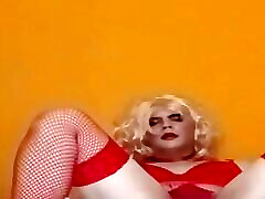 Crossdresser Felixa Branca in red amatuer hookup talk mastrubating with black dildo