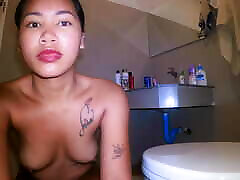 Petite Asian Teen Showers and Brushes Teeth in the Morning After a screech accident Night!