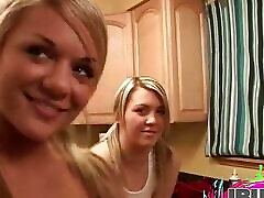 Two Hot blonde playing my public com with chocolate