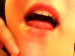Close-up secret afair step dad in mouth and swallow