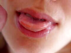 Super Closeup ddorm sex party In Mouth, Her Sensual Lips & Tongue Make Him Cum