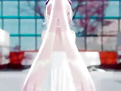 linda adolescente solo en kokoro wano vestido blanco bailando