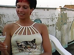 Hot redhead German assistant gets a outdoor gangbang