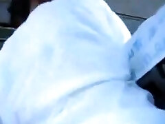 Weird man and his chinese lady on a bus having sex