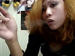 Heavy smoking asian dame