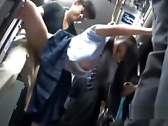 Japanese girl abused and pounded by man on public bus