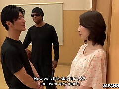 Asian cougar Aya Kisaki gets intimate with one young dude and gets her snatch creampied