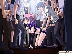 Hottie Asian anime gangbang in the public show