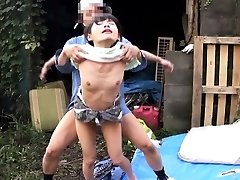 Cocksucking japanese outdoors in threeway banged