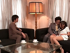 Obscene hubby and his friend undress kinky wife Aoi Miyama and fuck her well