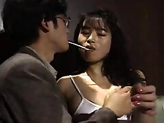 Japanese secretary handjob footjob in stocking Uncensored