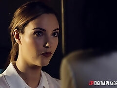 Beautiful slender office nymphomaniac gets fingered and mouthfucked by aroused boss