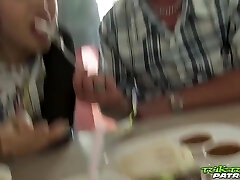 Thai Skinny Slut Strokes His Long Meatpipe