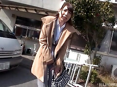 Insatiable shy chick Mio Kayama enjoys masturbating in a car