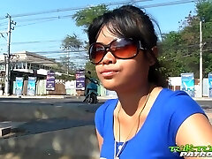 Sexy busty Thai nympho Paw feels happy to be pummeled missionary