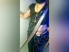 Amma's Black Saree Thigh and Navel Seduction