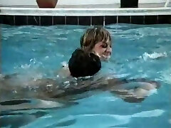 Fine and lean blonde white milf by the pool enjoys cuni