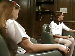 Pretty French lesbian honies enjoying in the classroom