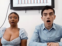 Interracial shagging in the office with naughty Avery and Zoe