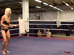 Two curvy ash-blonde wrestlers have sex