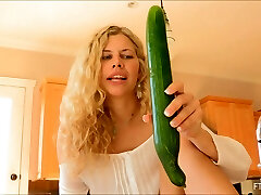 Big green veggie and a beautiful blonde girl plumbing