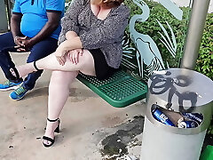 I lifted my mini skirt and opened my legs for a stranger at the bus stop to rub my cooch thru my thong