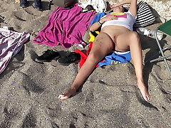 A follower paws my beaver on the beach and I masturbate him