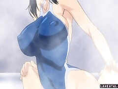 Big boobed manga porn babe in swimsuit gets fucked in the shower