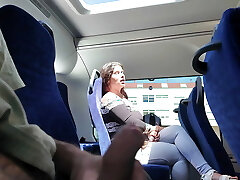 Exhibitionist seduces Cougar to Suck & Jerk his Dick in Bus until He Blows A Load