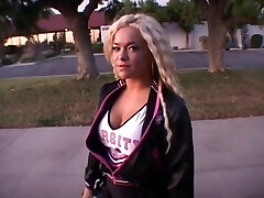 Busty cheerleader takes a hardcore pussy beating after BJ