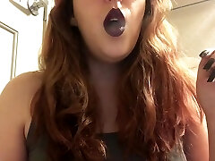 Fabulous Chubby Emo Teen Smoking Red Cork Tip 100 Cigarette in Purple Lipstick