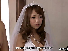 The freshly married couple tears up and creams the bride