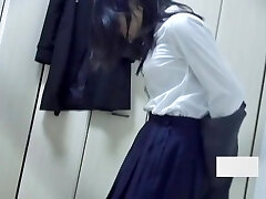 Asian gets getting off orgasm on the kitchen floor