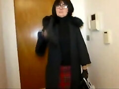 Granny in glasses sucks guy off