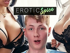 Ginger teen college girl ordered to headmistress office and pulverized by his big tits Latina professors in creampie threesome