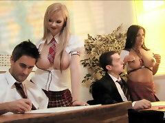 College babes sucking boners and having group hookup in the classroom