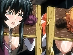 Caught and shackled hentai babes gets brutally gangbanged