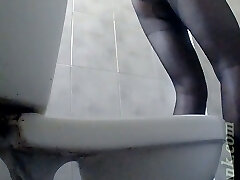 Milky amateur gal with pale skin ass pisses in the toilet room