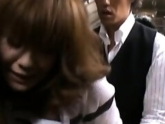 Young playgirl cant escape several excited guy groping her