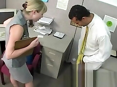 Bossy blonde office bitch dominates and abases workers