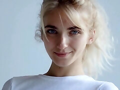Skinny Ash-blonde Teenie Strips Naked Solo